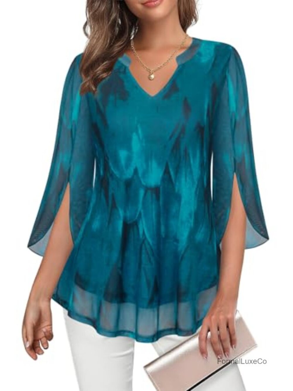 3/4 Sleeve Sequin V-Neck Blouse Sparkly Ruffle Top Dressy Casual Shirt